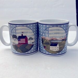 Warren Kimble America the beautiful 1999 Pair of Coffee Mugs